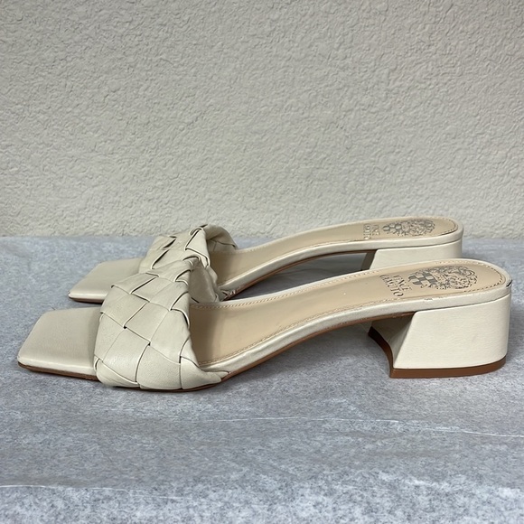 New Vince Camuto Semtera Block Heel Slide Sandal Cream Beige Braided Sz 9.5 - Picture 8 of 12